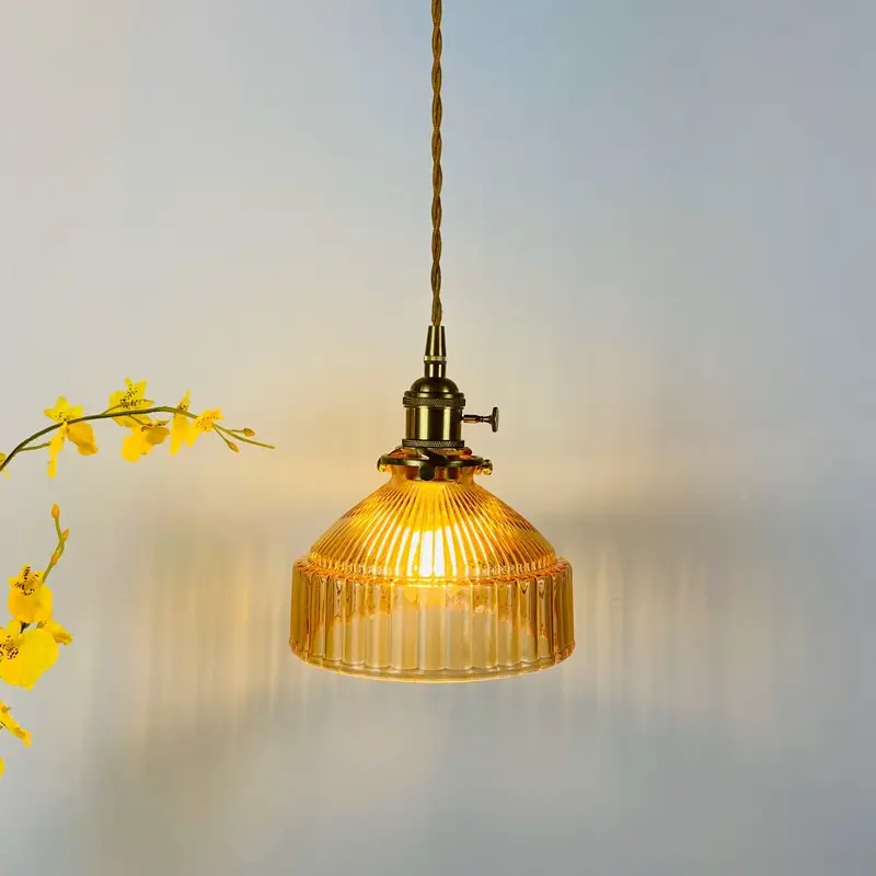 Nordic Retro Brass Glass Chandelier