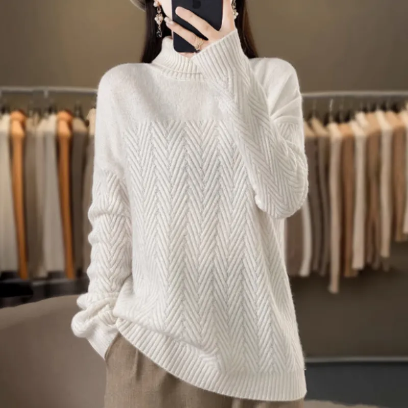 Women's Turtleneck Cashmere Sweater Thickened - White