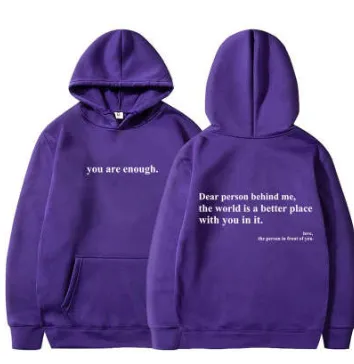 Letter Printing Drawstring Fleece lined Hoodie Purple2 - Shop at LoveMi