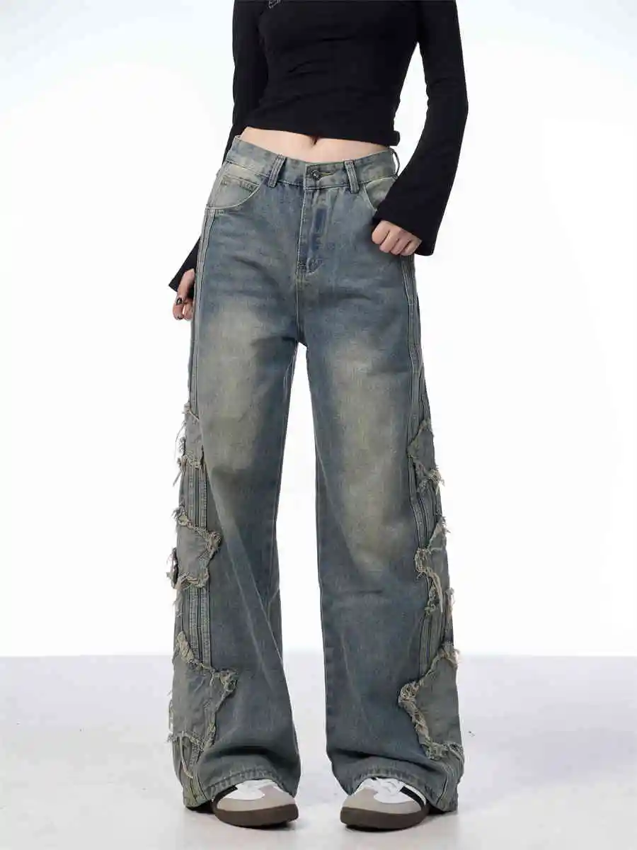 Loose Drooping Tide Brand Wide Leg Mop Pants - Blue
