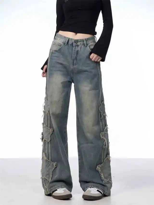 Loose Drooping Tide Brand Wide Leg Mop Pants Blue - Shop at LoveMi