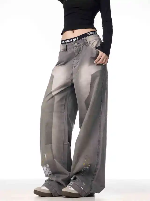 American Retro Washed Splash Ink Straight Cargo Pants Gray - Shop at LoveMi
