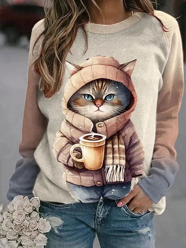 Printed Cute Round Neck Pullover Long Sleeve Mth500706 - Shop at LoveMi