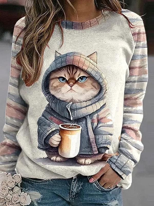Printed Cute Round Neck Pullover Long Sleeve Mth500707 - Shop at LoveMi