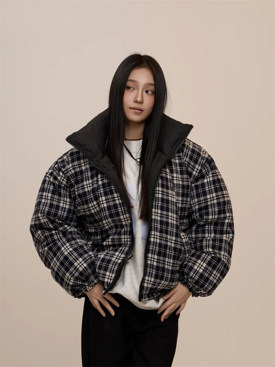 American Retro Double-sided Plaid Cotton-padded Jacket