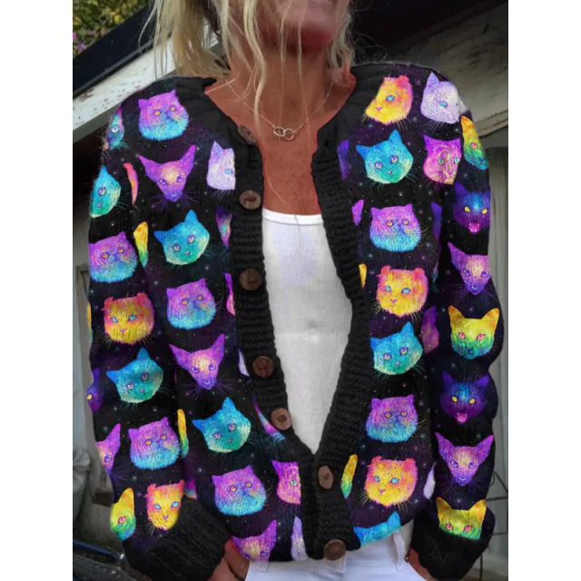 Female Digital Printing Cardigan Knitted Coat Kshd272 - Shop at LoveMi