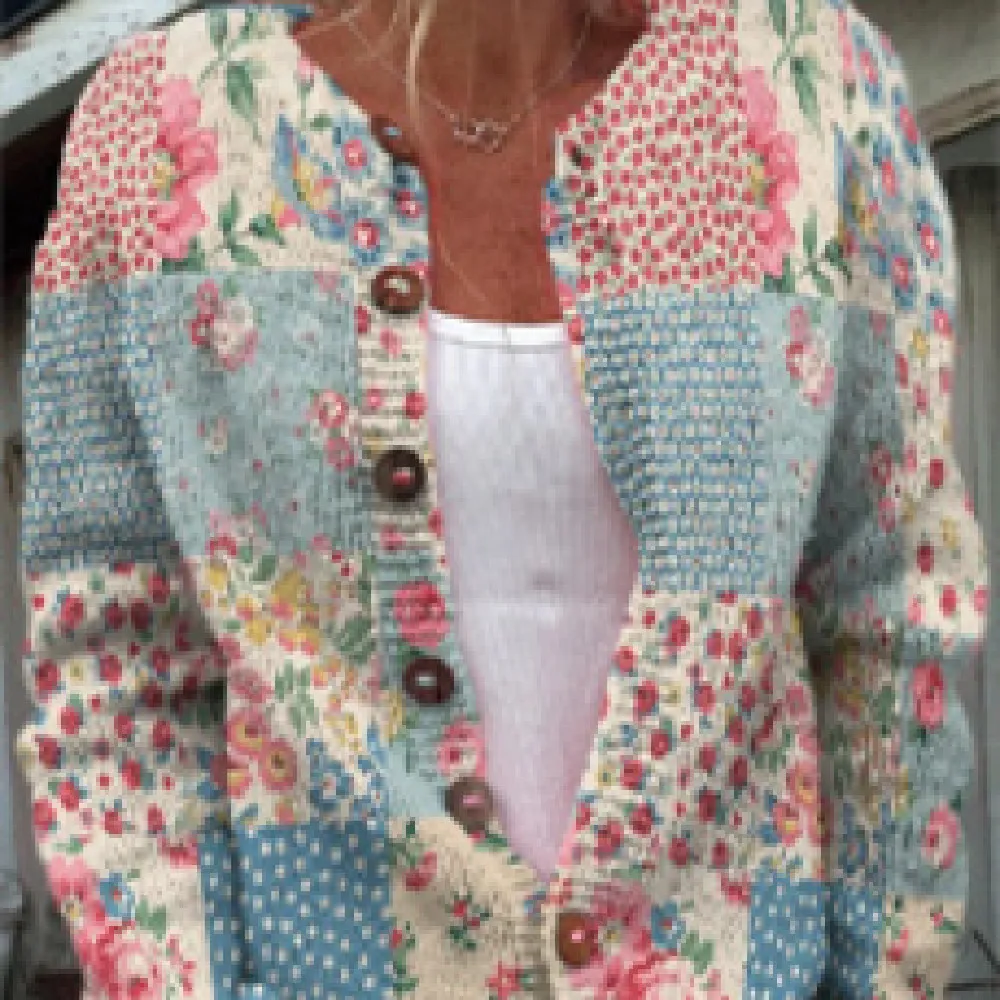 Female Digital Printing Cardigan Knitted Coat - Kshd274-Xl