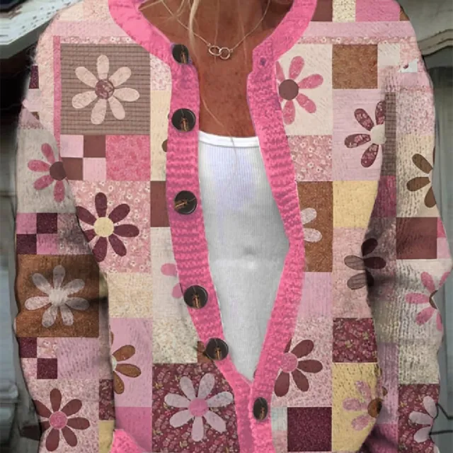 Female Digital Printing Cardigan Knitted Coat Kshd273 3Xl - Shop at LoveMi