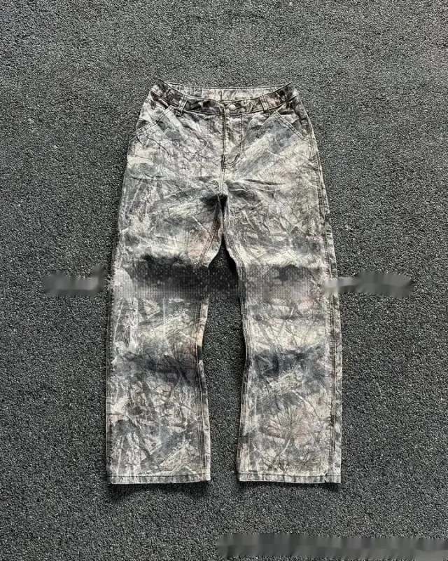 Women's Stylish Loose Plus Size Straight Jeans Camouflage Branches L - Shop at LoveMi