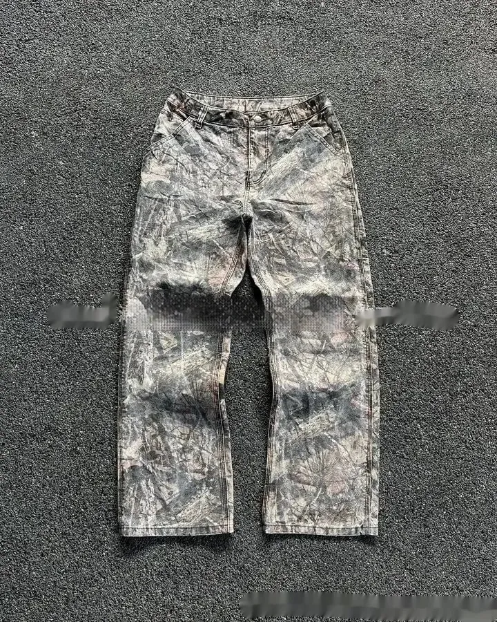 Women's Stylish Loose Plus Size Straight Jeans - Camouflage Branches-Xl
