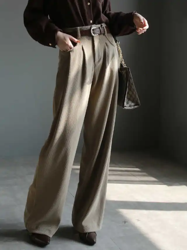 Corduroy Draping All match Wide Leg Pants High Waist Straight Casual Coffee - Shop at LoveMi