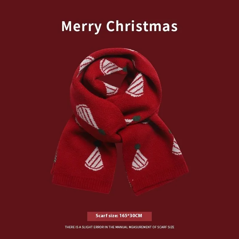 Short Knitted Handmade Small Scarf Women - Christmas Hat Style Red