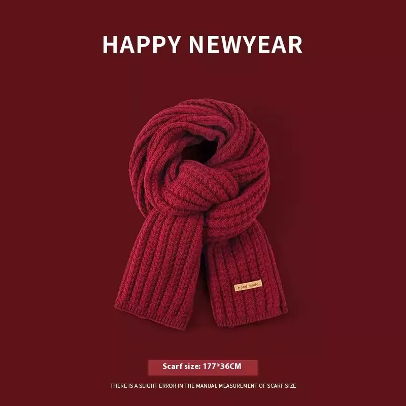 Short Knitted Handmade Small Scarf Women - Solid Color Red