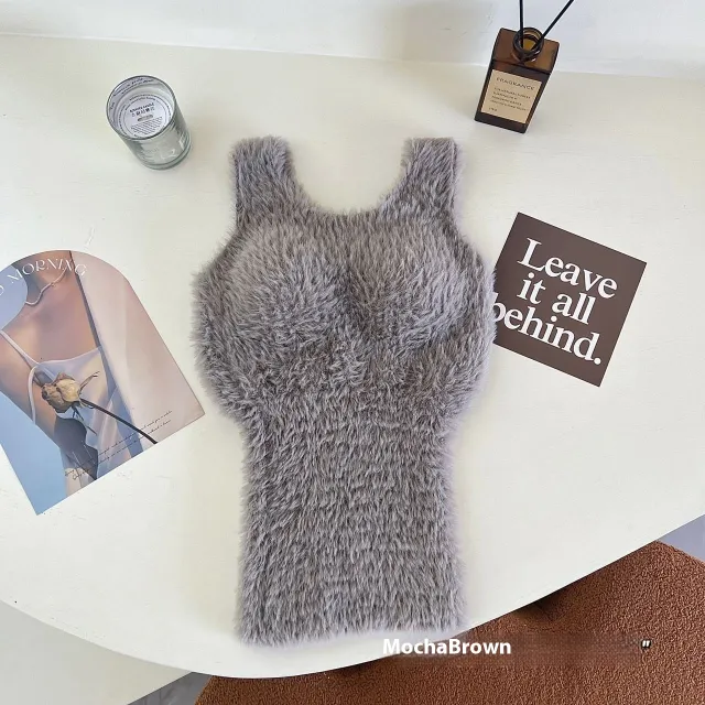Fleece lined Thickened Fleece Camisole Thermal Vest Caramel Mocha Long - Shop at LoveMi