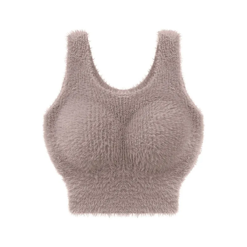 Fleece-lined Thickened Fleece Camisole Thermal Vest - Coffee Short