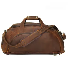 Men's Retro Cowhide Outdoor Large Capacity Backpack - Brown - View 1