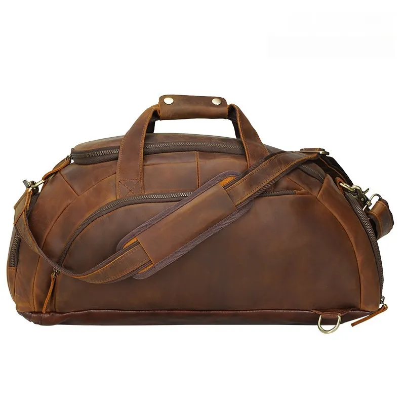 Men's Retro Cowhide Outdoor Large Capacity Backpack - Brown