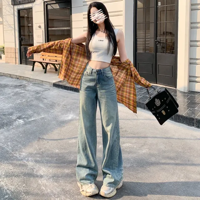 Glacier Blue Wide leg Jeans Women's Spring New Glacier Blue With Pants - Shop at LoveMi