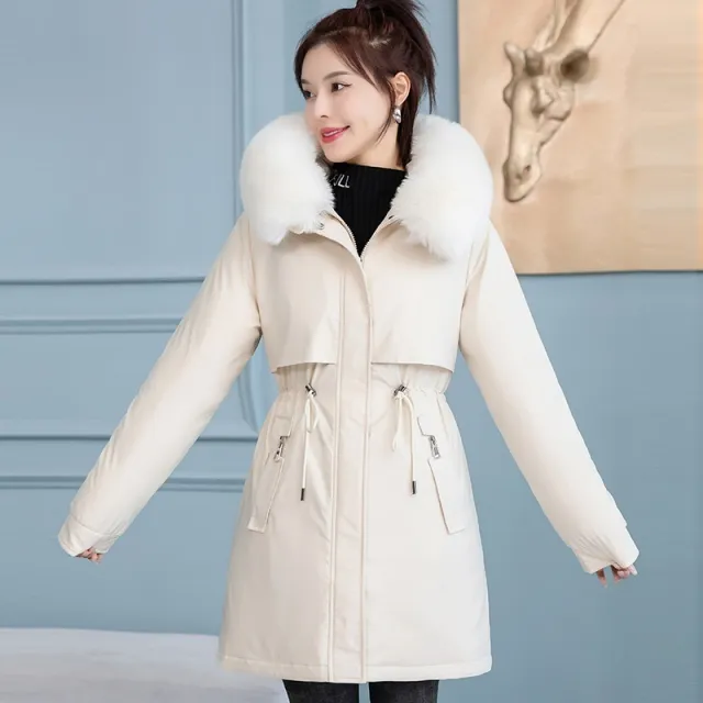 Women's Mid length Slim Fashion Cotton padded Jacket Beige - Shop at LoveMi