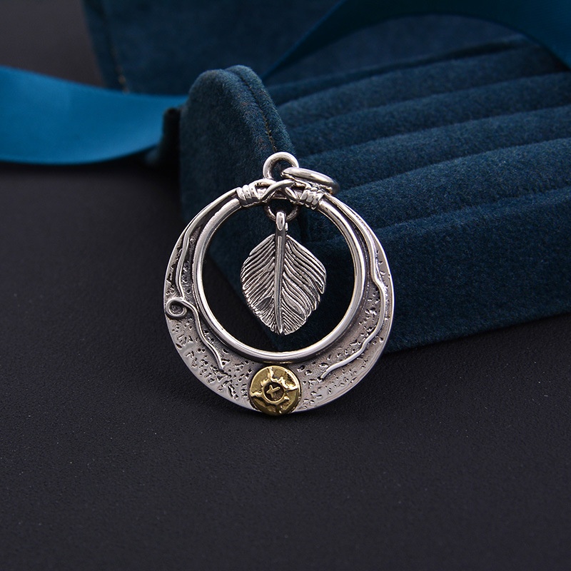 S925 Sterling Silver Rotating Bow And Arrow Flying Eagle Round Brand Pendant