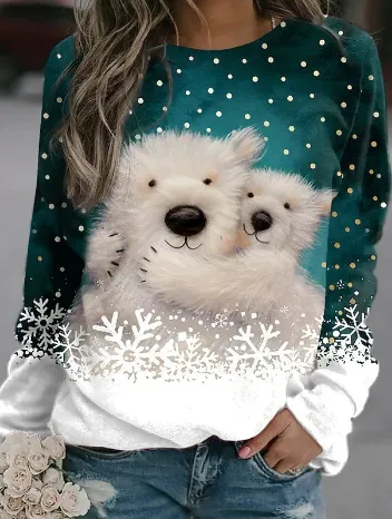 Women's Printed Rabbit Cute Round Neck Pullover Long Sleeve Sweater Mth500713 - Shop at LoveMi