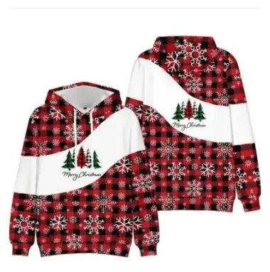 Christmas Series Personal Leisure Printed Hood Sweater Red - Shop at LoveMi