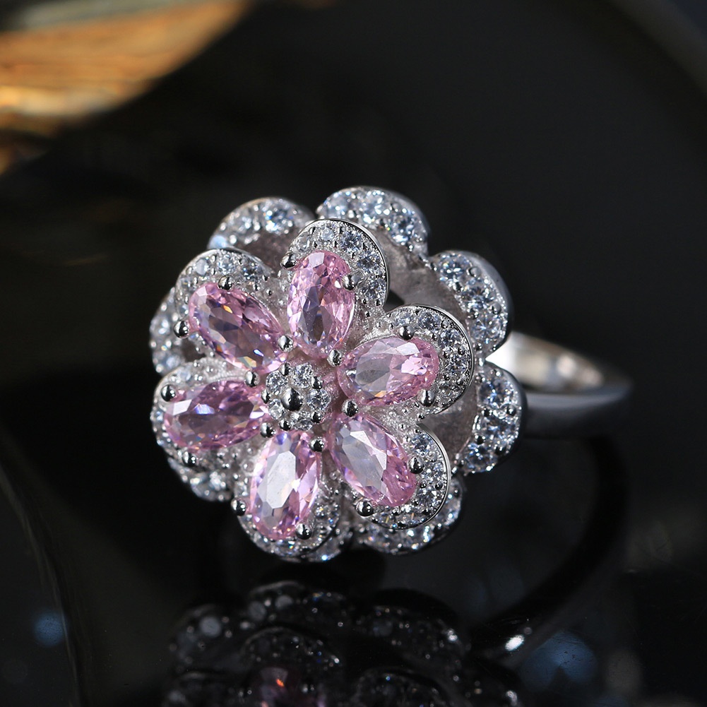 Pink Flower Zircon Light Luxury European And American Entry Lux Diamond Ring