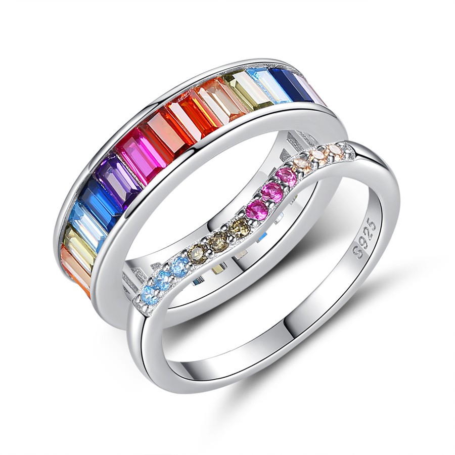 Color Zircon Temperament Combined Ring Set