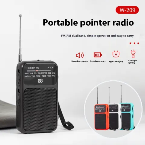 Radio Dual Power Supply with Flashlight FMAM Pointer Pocket