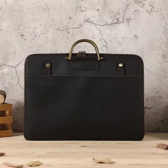 Crazy Horse Leather Men's Business Handbag Genuine Leather Computer Bag - Coffee - View 1