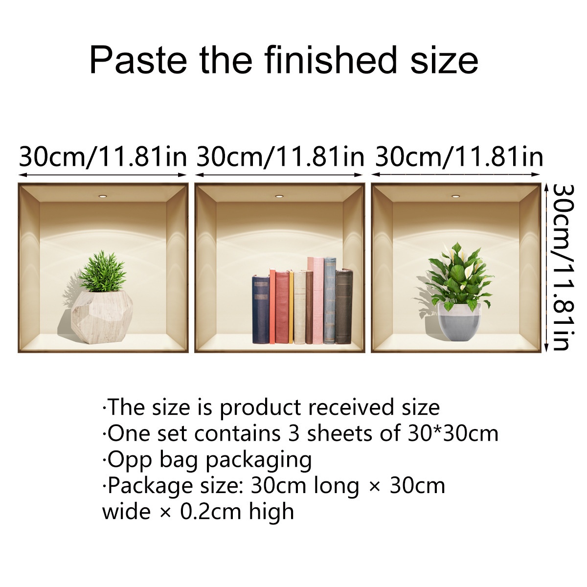 Wall Sticker 3D Vase Plant Sticker Decoration – BM1507YY 30 × 30cm × 3 Pieces