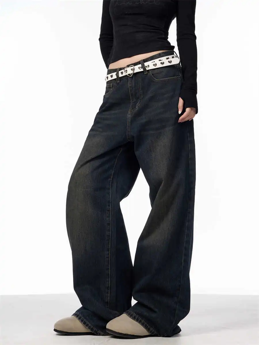 Women's American-style Retro Second-hand Black Color Jeans - Black