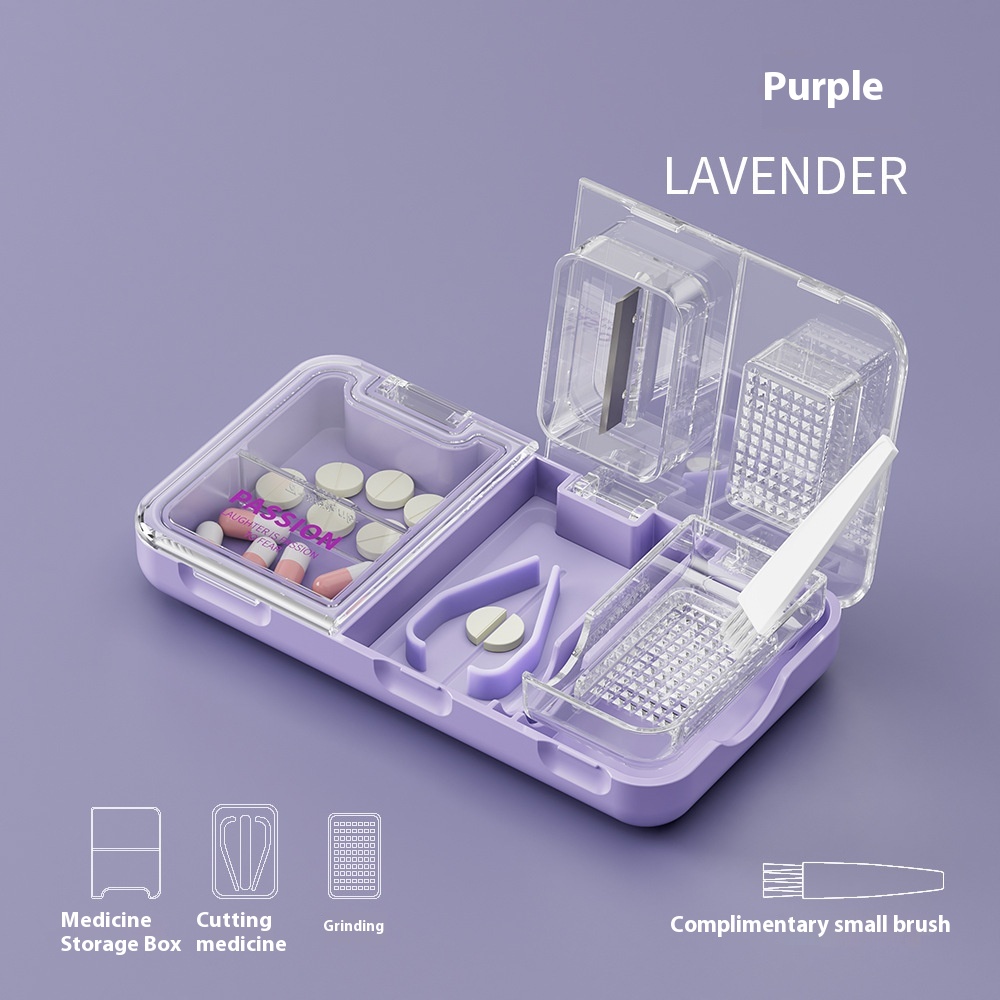 Multifunctional Pill Cutter Pill Box Three-in-one Abrasive Powder Box With Brush - Image 6