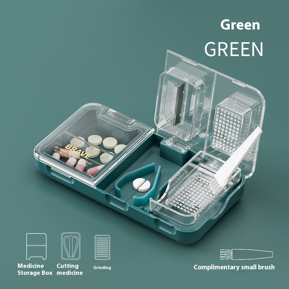 Multifunctional Pill Cutter Pill Box Three-in-one Abrasive Powder Box With Brush - Image 7