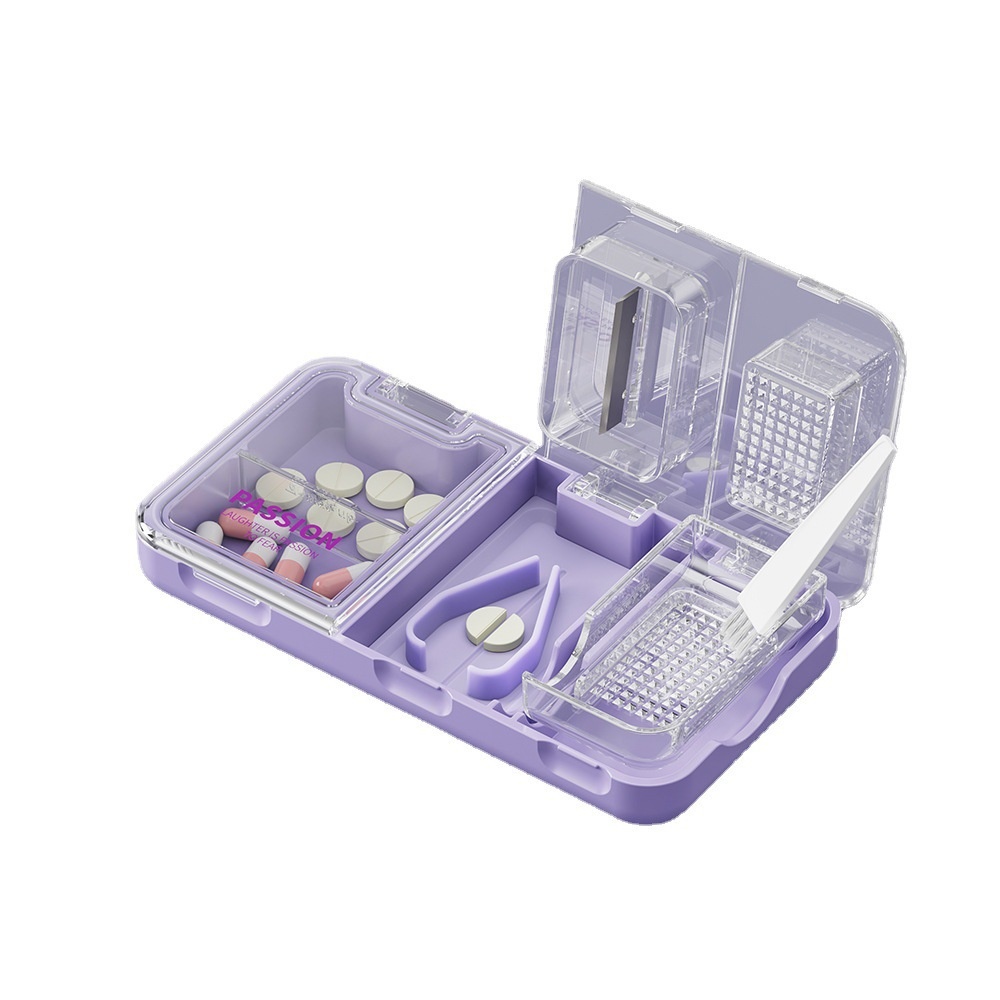 Multifunctional Pill Cutter Pill Box Three-in-one Abrasive Powder Box With Brush - Image 4