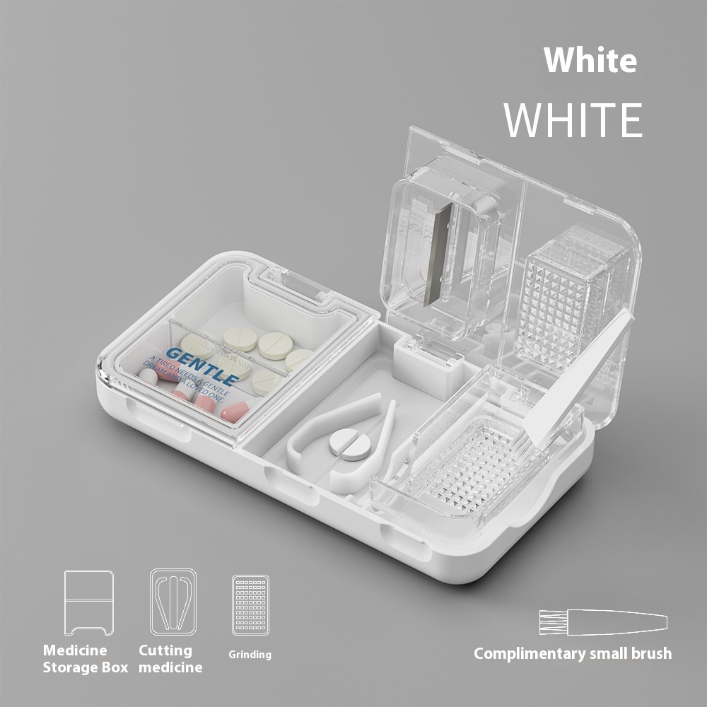 Multifunctional Pill Cutter Pill Box Three-in-one Abrasive Powder Box With Brush - Image 5