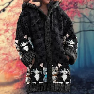 Halloween Animal Print Casual Hooded Cape Coat Black - Shop at LoveMi