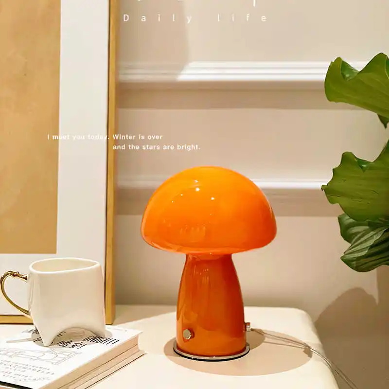 Mushroom Table Lamp Bedroom Bedside Glass Atmosphere