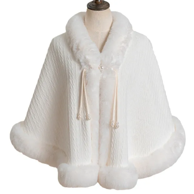 New Furry Coat Cheongsam Bridal Wedding Dress Bright Beads Solid Color Knitted Plus Fluff Cloak White - Shop at LoveMi