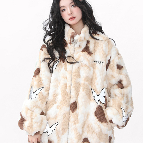 American-style Reflective Butterfly Tie-dyed Lamb Wool Coat