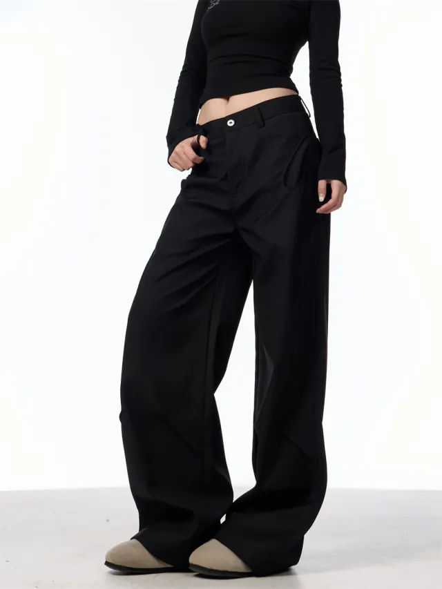 Retro American Design Pleated Niche Casual Matchet Pants Women Black - Shop at LoveMi