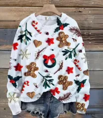 Women's Christmas Casual Round Neck Long Sleeve Sweater 6 Style Xxs - Shop at LoveMi