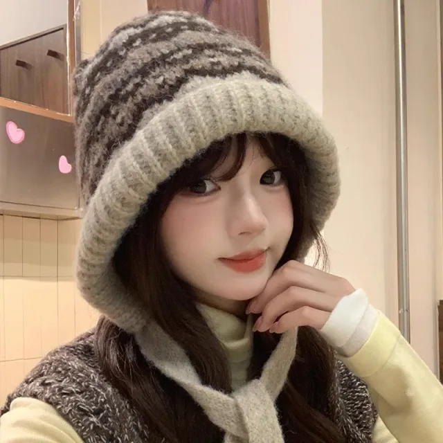 Women's Balaclava Autumn And Winter Knitted Hat Greige - Shop at LoveMi