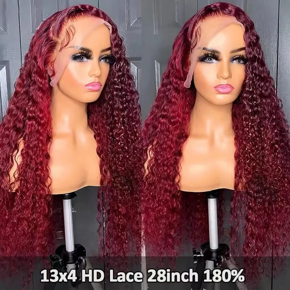 Lace Wig Headgear Female Long Curly Hair - Wine Red