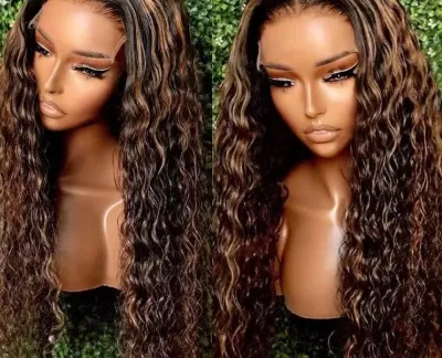 Lace Wig Headgear Female Long Curly Hair - Piano Color