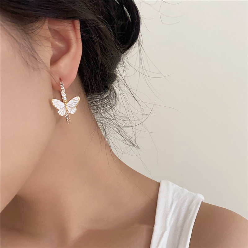 Oil Dripping Diamond Butterfly Eardrop Earring