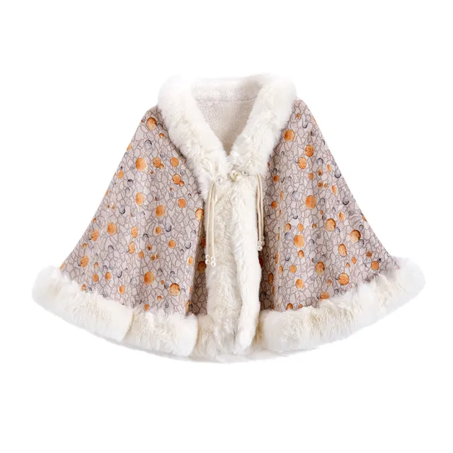 Winter Ethnic Print Big Fur Collar Cape And Shawl Orange - Shop at LoveMi