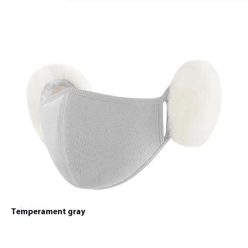 Cloud Warm Mask Winter Female Plush Cute Ear Protection Fleece-lined - Light Gray
