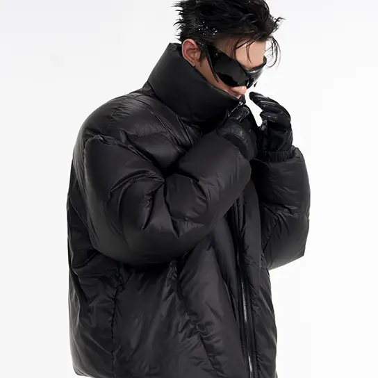 Black Stand-up Collar Profile Winter Thick Coat