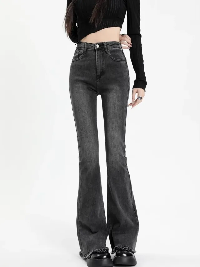Women's Straight Small Horseshoe Bootcut Pants Gray Trousers - Shop at LoveMi